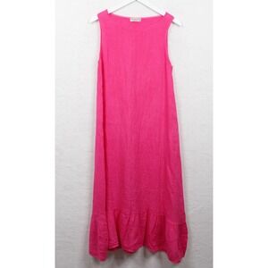 TERZO MILLENIO Linen Maxi Dress‎ Ruffle Hem Bright Pink Made in Italy Sz XS